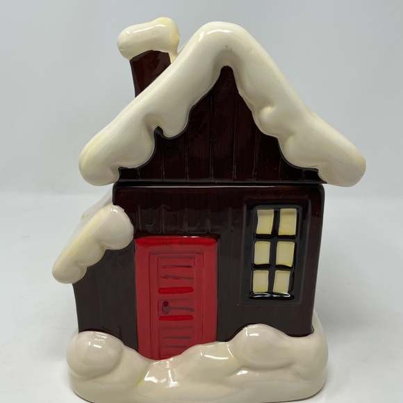 SCM Designs Snow Covered House Ceramic Cookie Jar with snowman tree clean GHA3.. - Picture 2 of 8